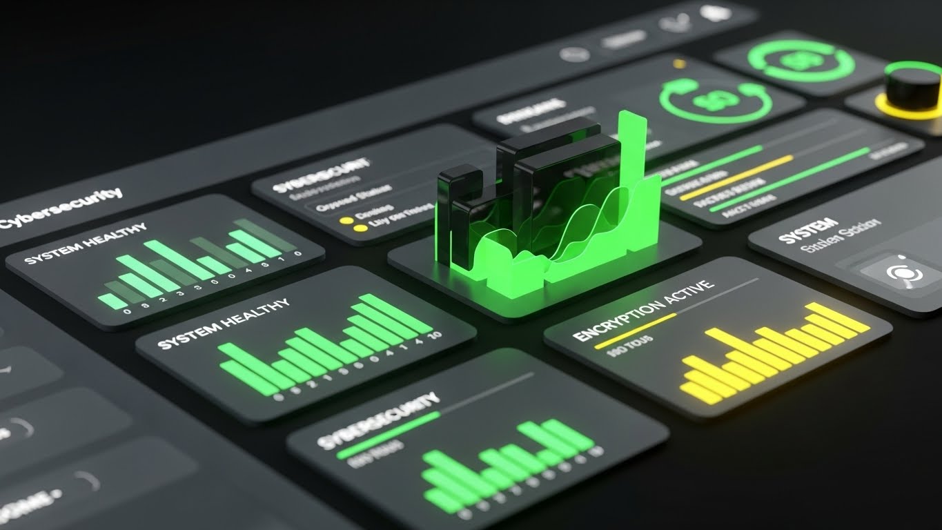 (Dark Mode UI): Neon Data + Encryption Health Monitor