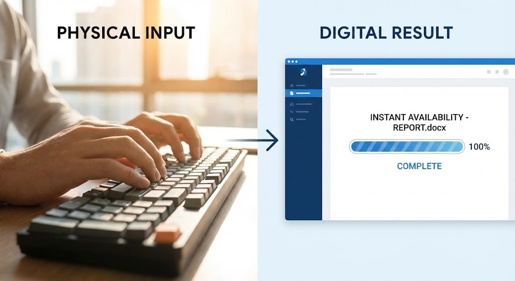(Split Screen): Typing vs. Result + Synchronizing Effort and Reward