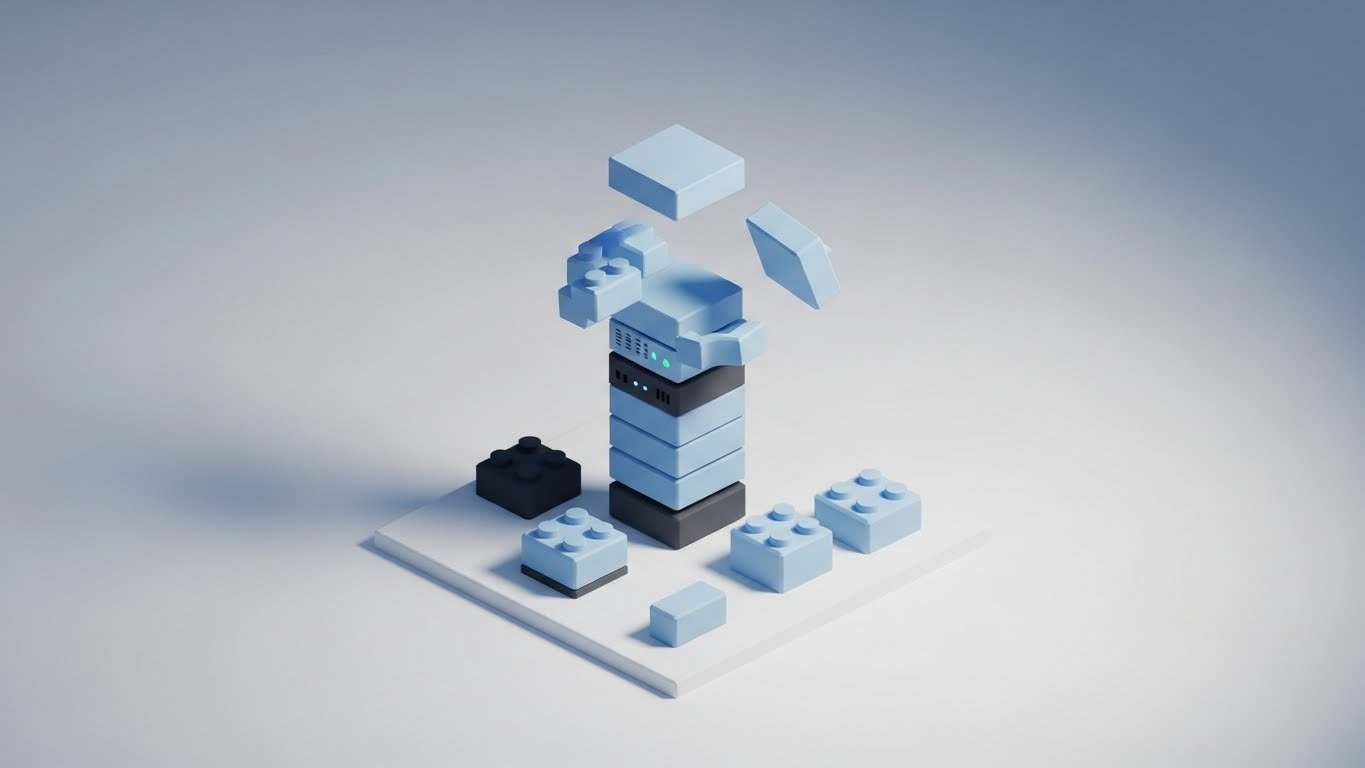 (Isometric 3D): Modular Assembly - The Plug-and-Play Promise