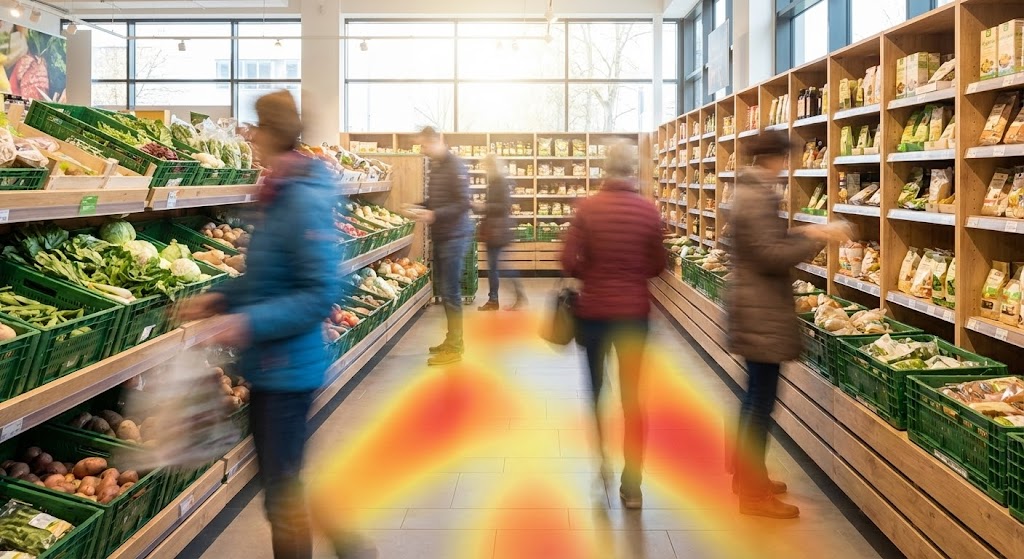 (Hyper-lapse): Traffic Heatmap + Real-World Shopper Flow