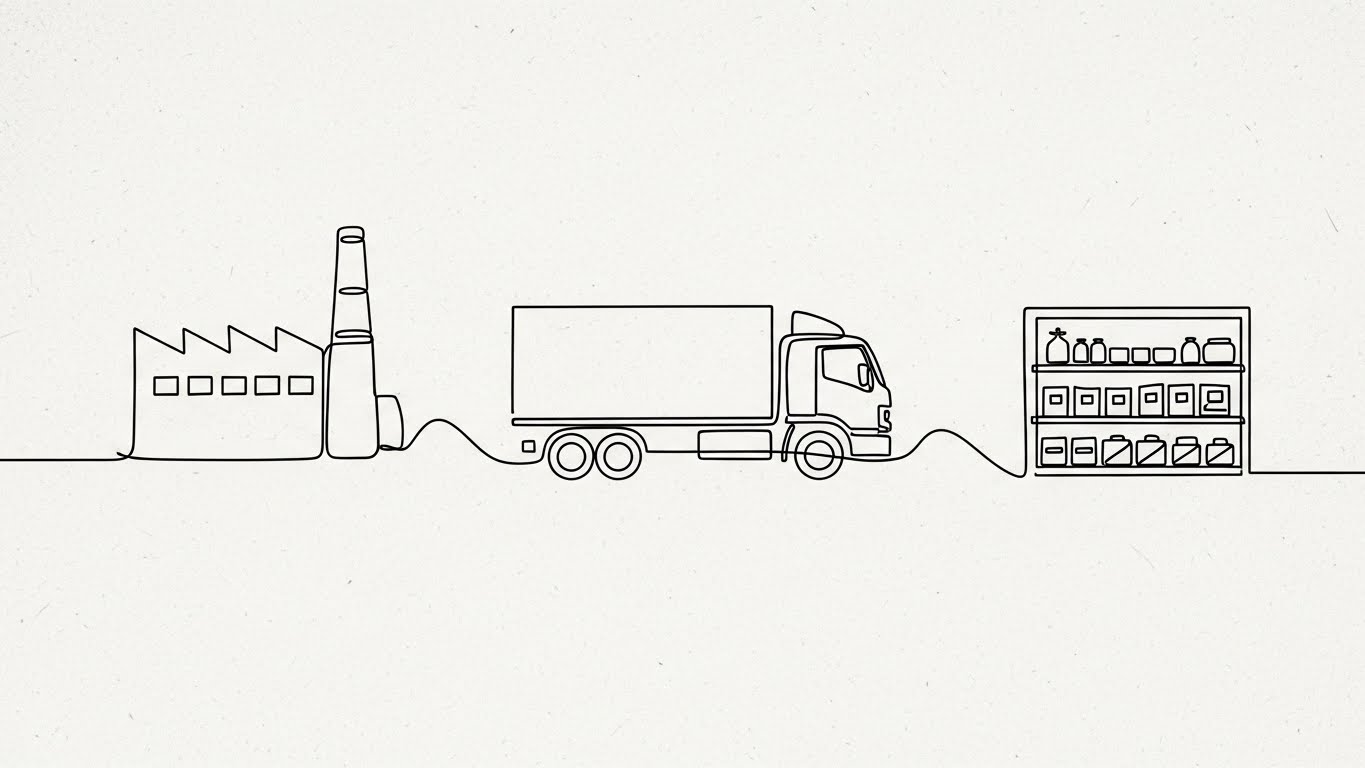 (2D Line Art): Continuous Flow + The Unbroken Supply Chain