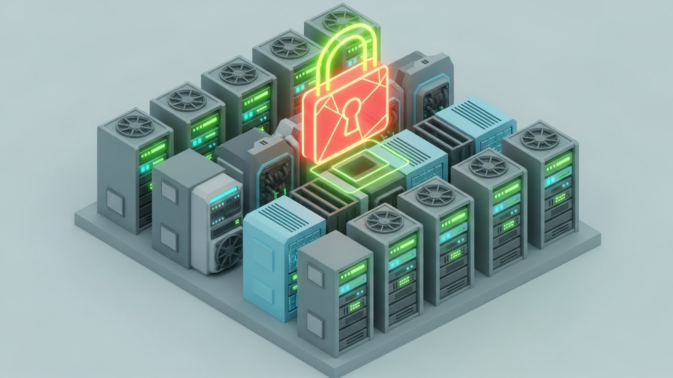 (Isometric 3D Workflow): Holographic Padlock Securing Institutional Data