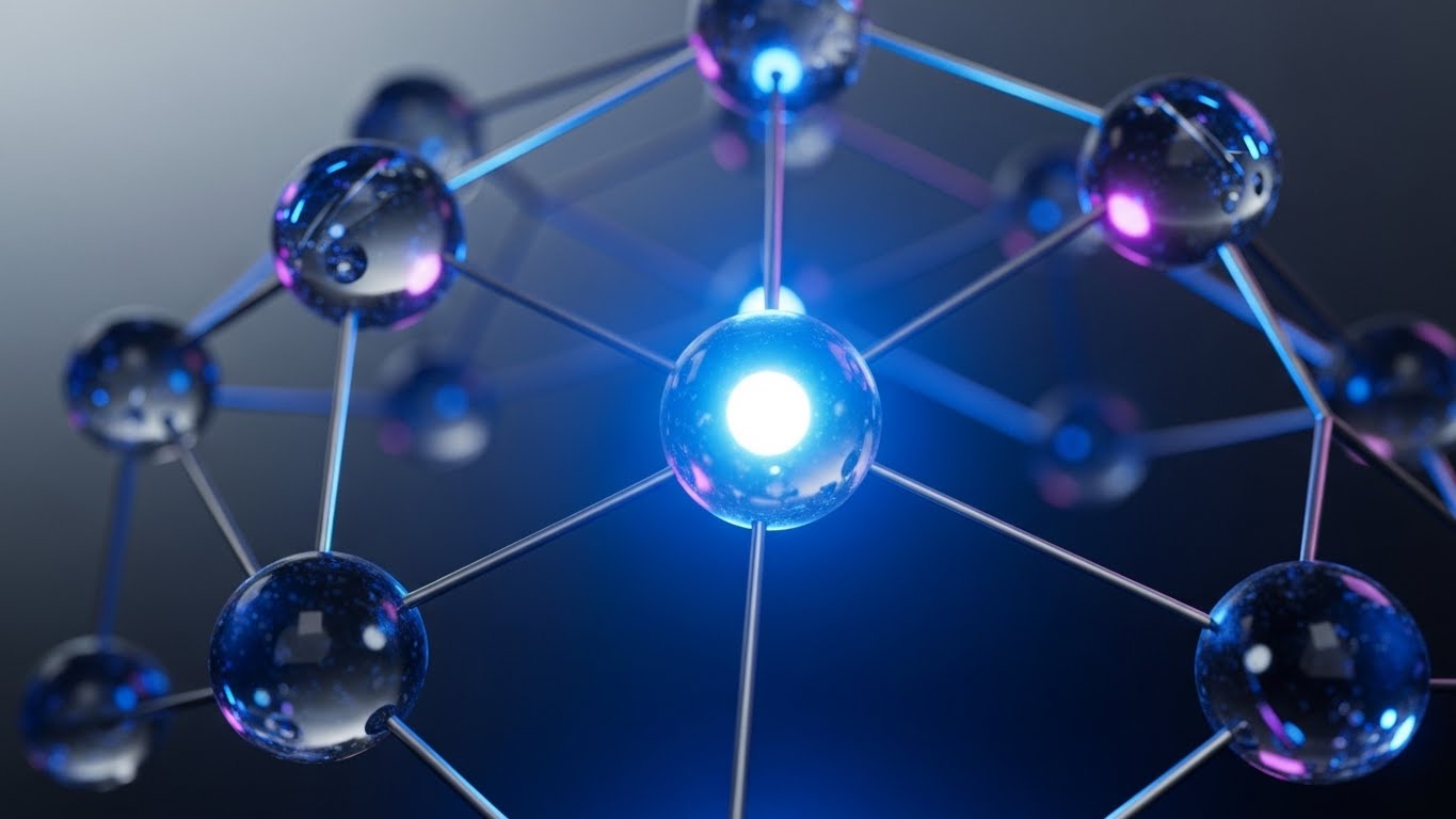 (Abstract 3D AI Visualization): Crystalline Nodes Symbolizing Digital Resilience