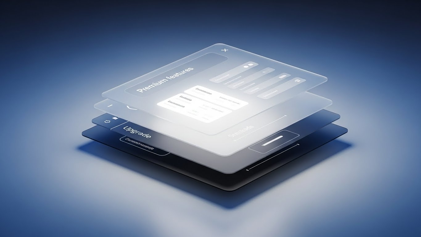(3D Parallax UI Presentation): Layered Depth Revealing Premium Tiers