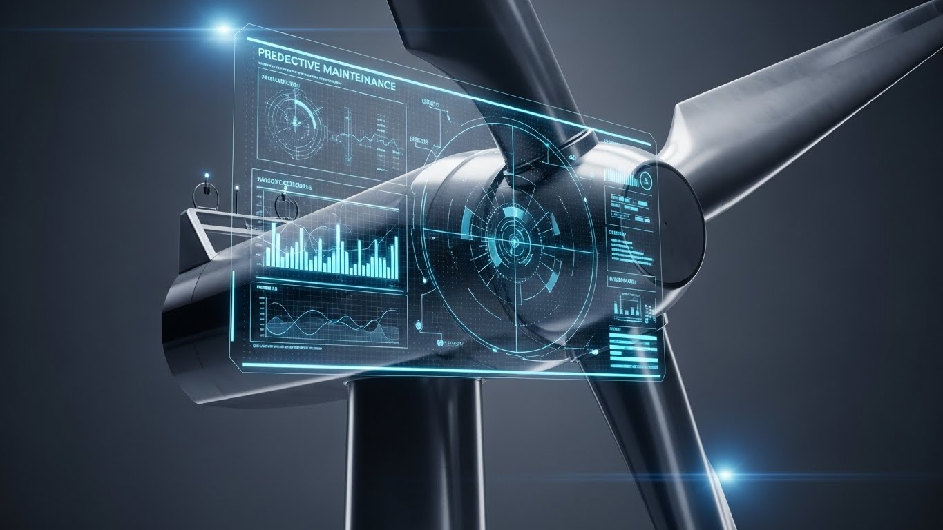 (Holographic UI over 3D Render): Digital Diagnostics Protecting Physical Assets