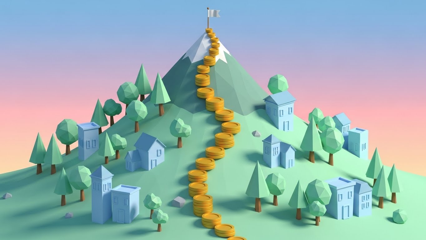 (Low-Poly): Growth Landscape + Mapping Financial Ascent