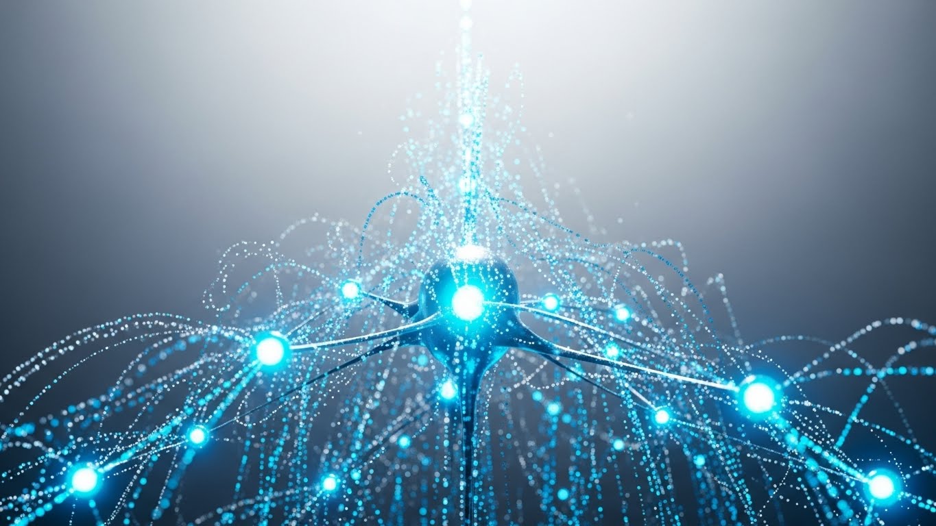 (Abstract 3D): Glowing Nodes + Establish AI Intelligence Authority