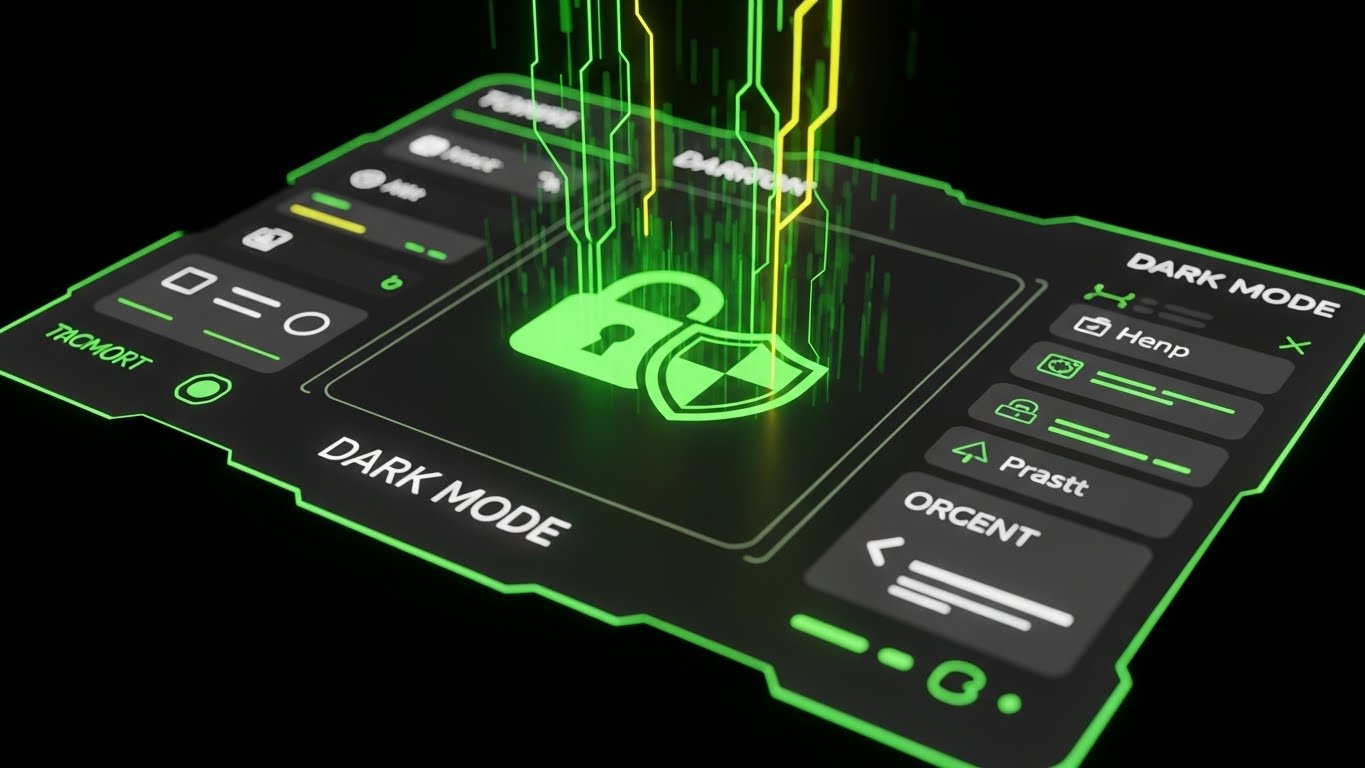 (Dark Mode UI Showcase): Neon Green Shield + Signals Advanced Risk Mitigation