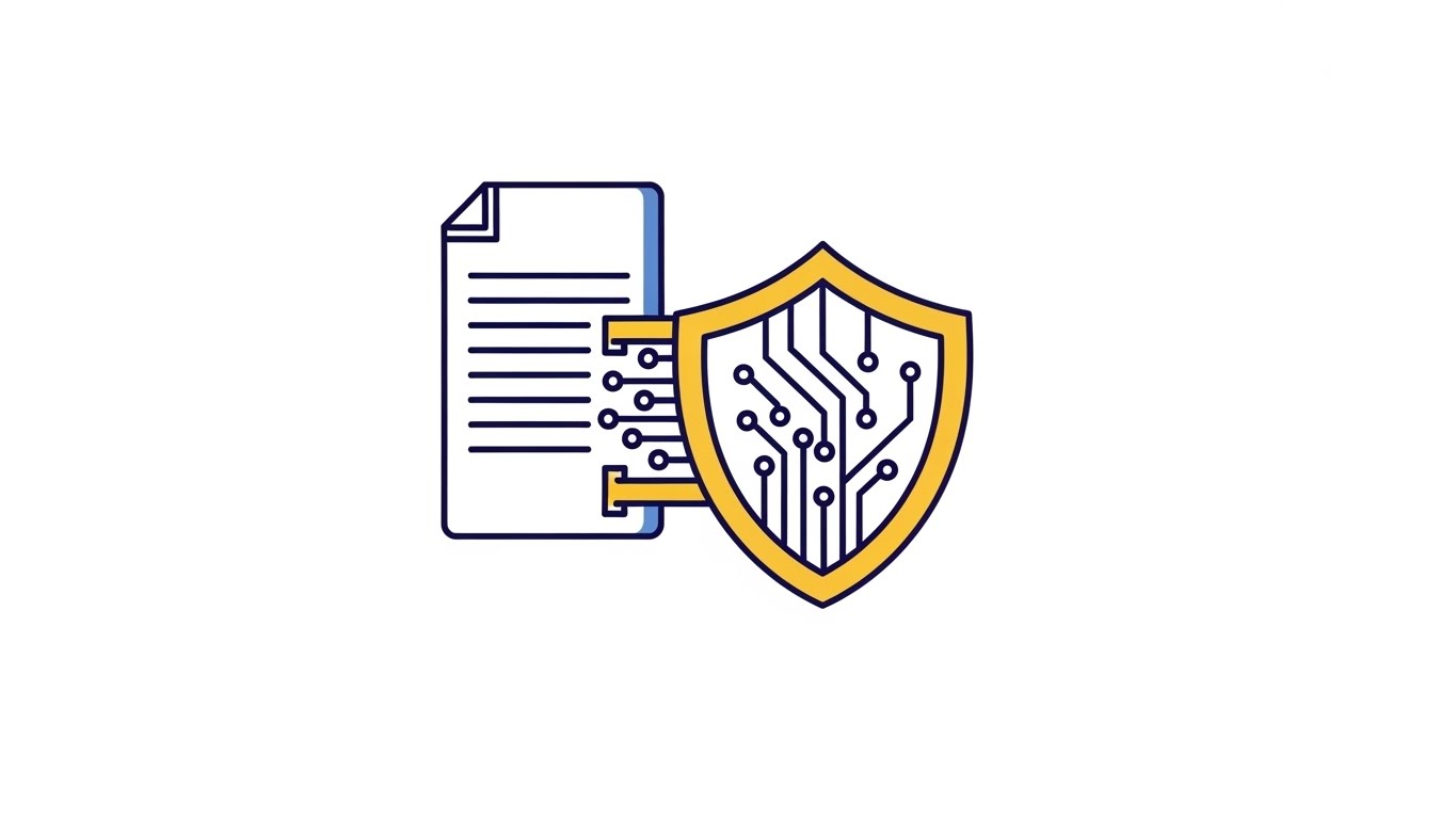 (Minimalist Flat): Shield Morph + Reinforces Data Security Trust