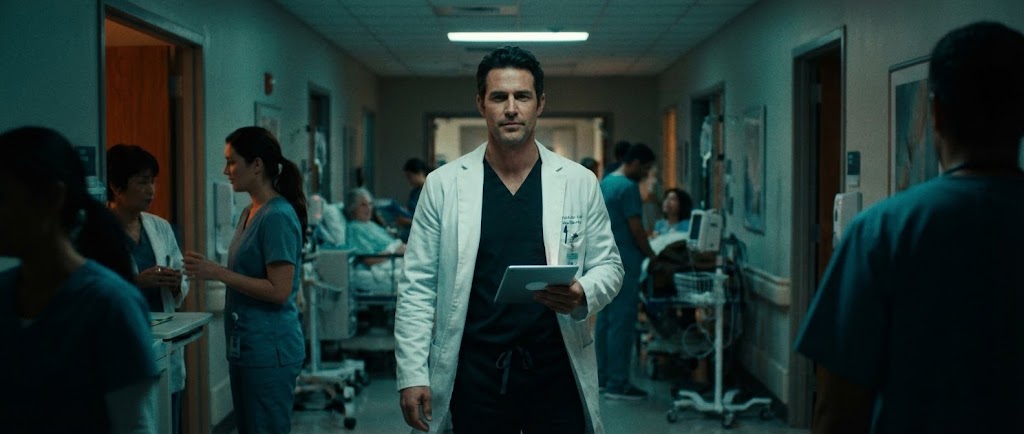 (Generative AI Cinematic): Hero Doctor + Evokes Professional Leadership Identity