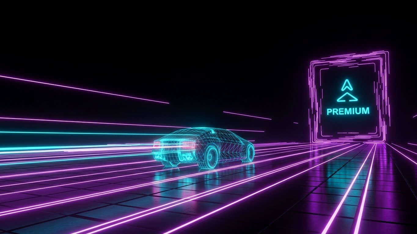 (Futuristic Neon/Dark Mode): Cyberpunk Grid + Positioning Premium Features