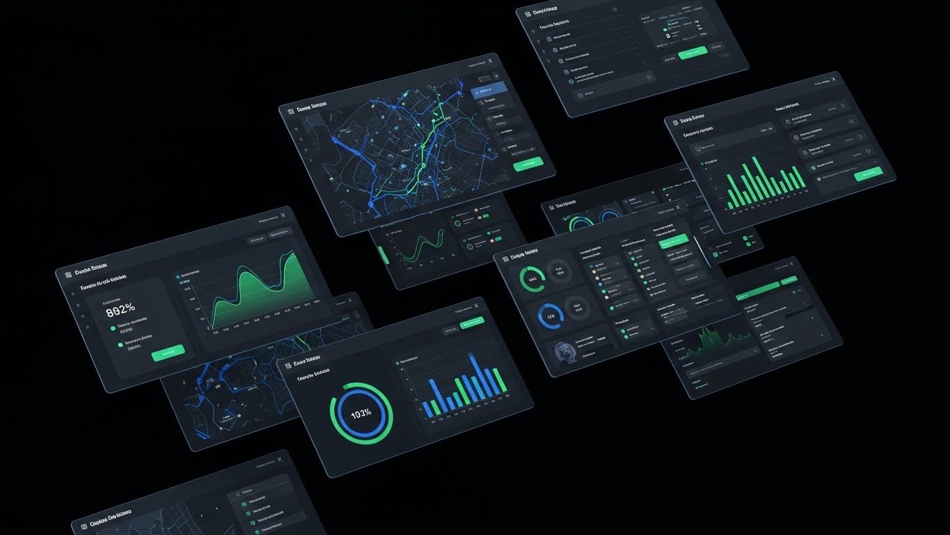 (Rapid UI Feature Montage): Flying Dashboard Screens + Demonstrating Platform Depth