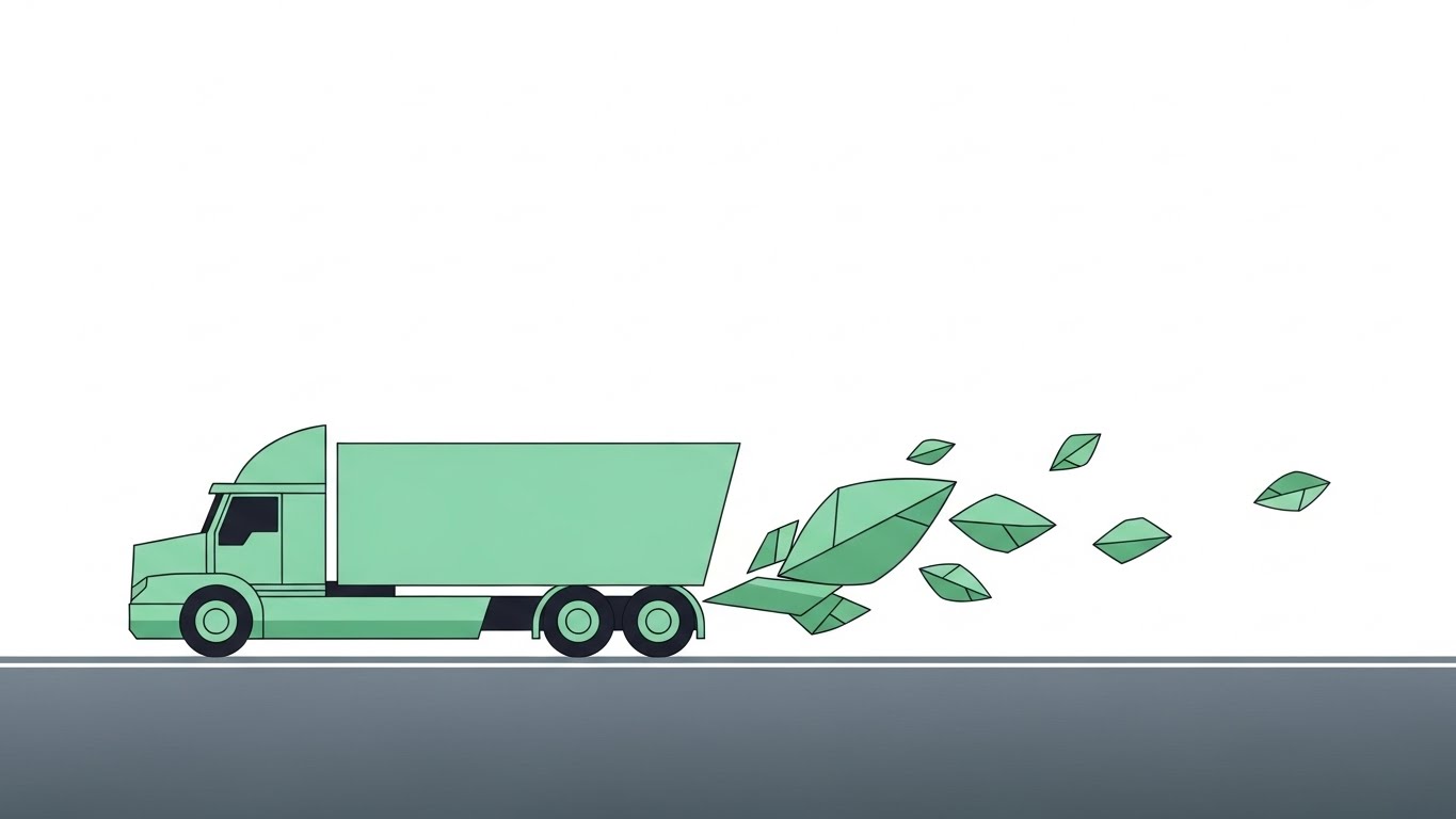 (Minimalist Flat 2D Vector): Geometric Truck Profile + Streamlining Logistics Visibility