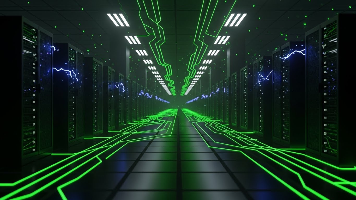 (Futuristic Neon/Dark Mode): Infrastructure Power + The engine of reliability