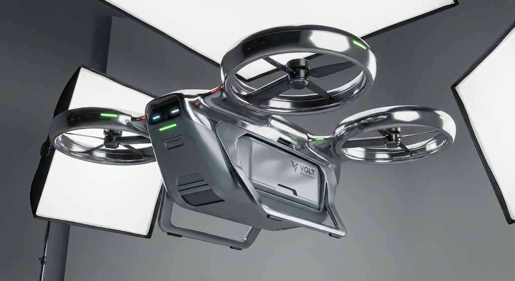 (Photorealistic 3D): Chrome Drone Finish + Establish Innovation Authority