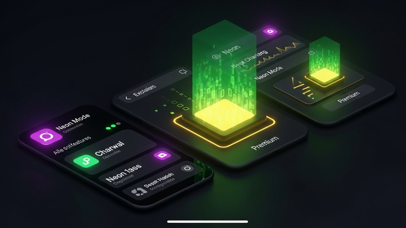 (Dark Mode UI): Neon Premium Glow + Position Enterprise Exclusivity