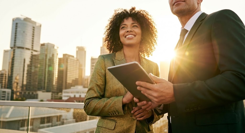 (Aspirational Stock): Corporate Hero Shot + Anchoring User Success