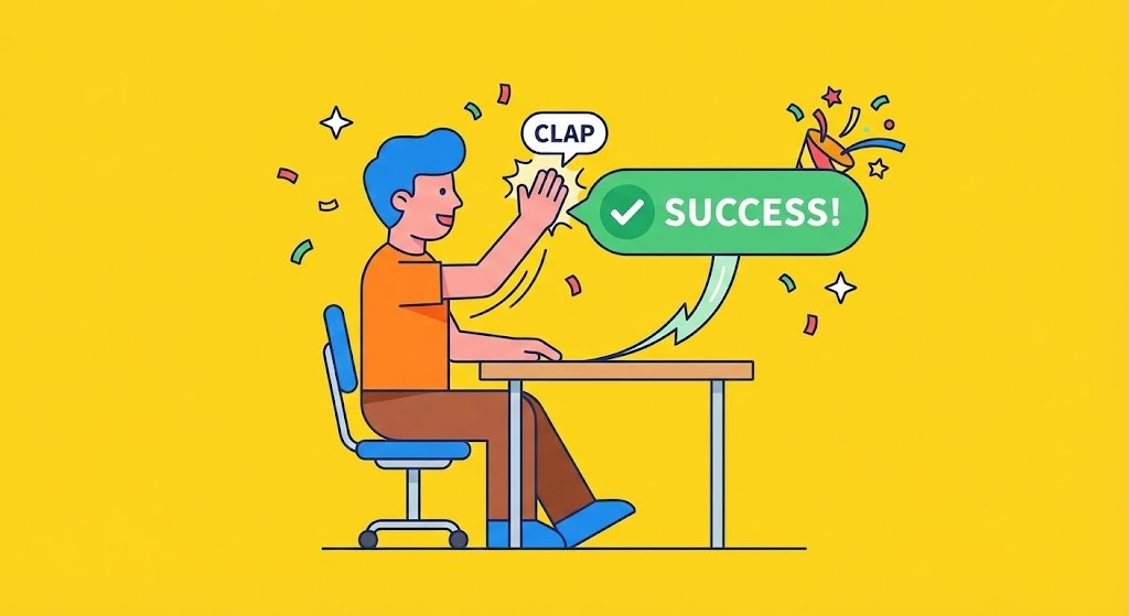 (2D Celebration): Character Success Moment + Reinforcing Positive Feedback